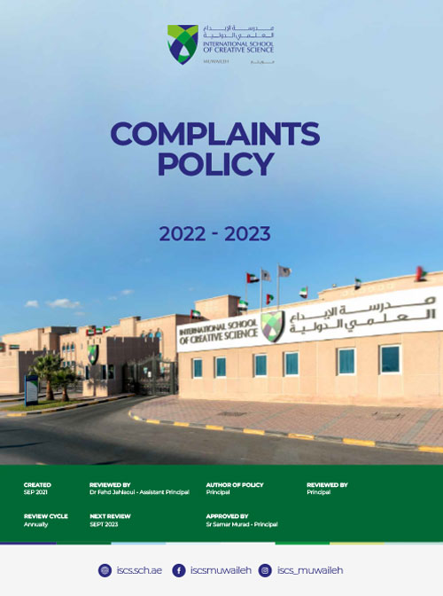 https://www.iscs.sch.ae/sharjah-muwaileh/source/uploads/Complaints Policy- 2022-2023